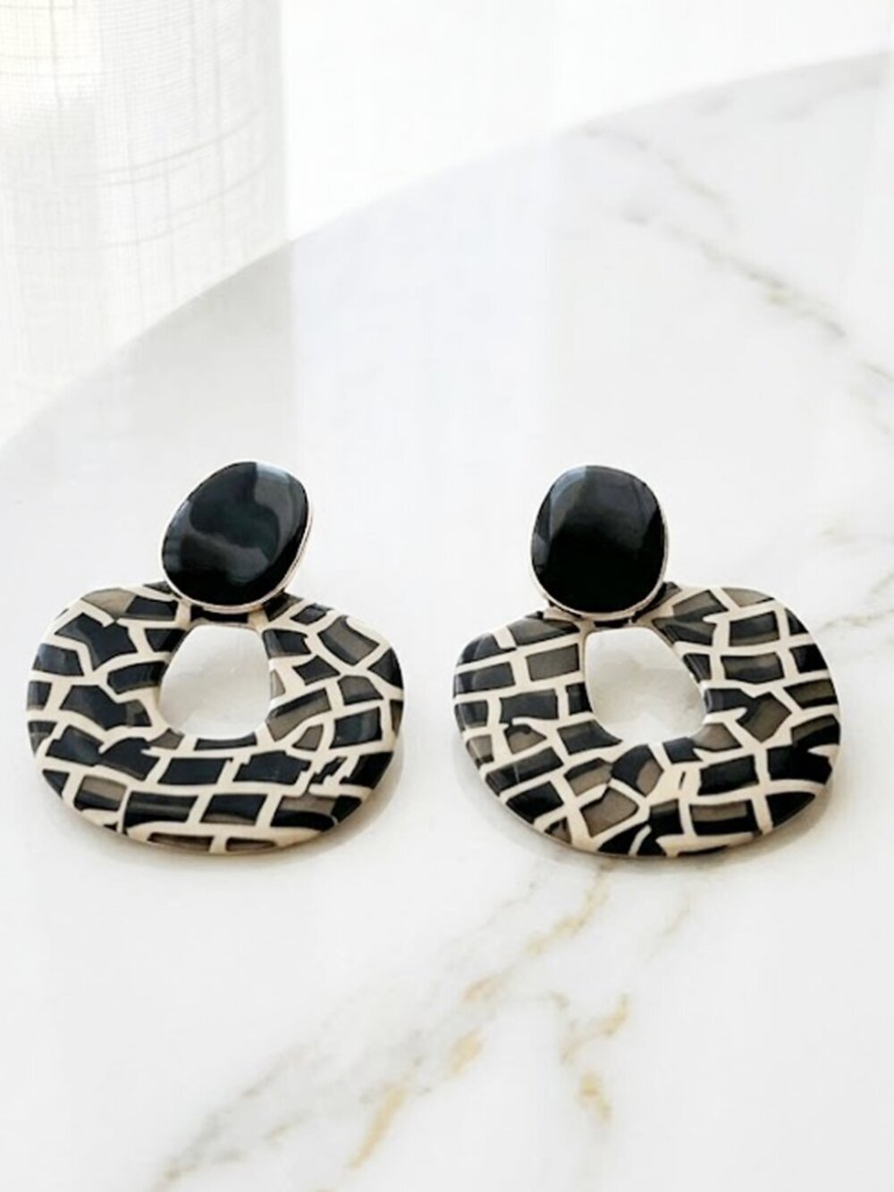 Ladies Black Animal Print Earrings